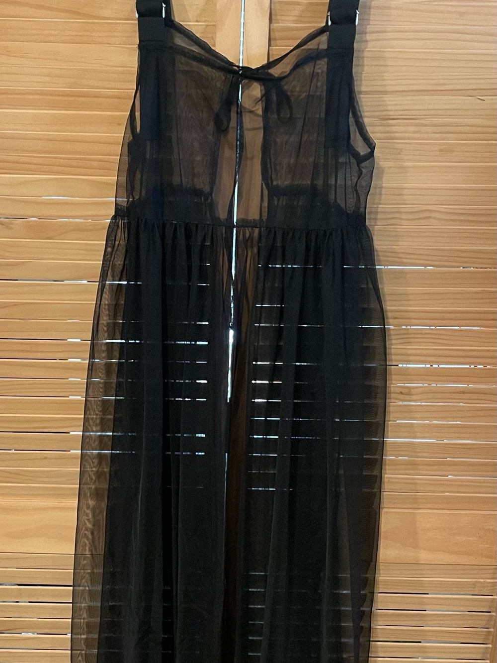 Sheer Black Midi Dress with Tie-Front Bodice - Picture 4 of 6